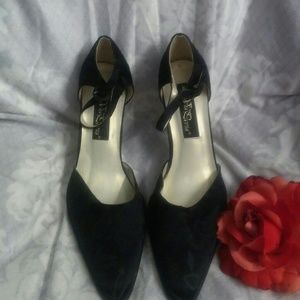 Black Satiny Fabric Heels
